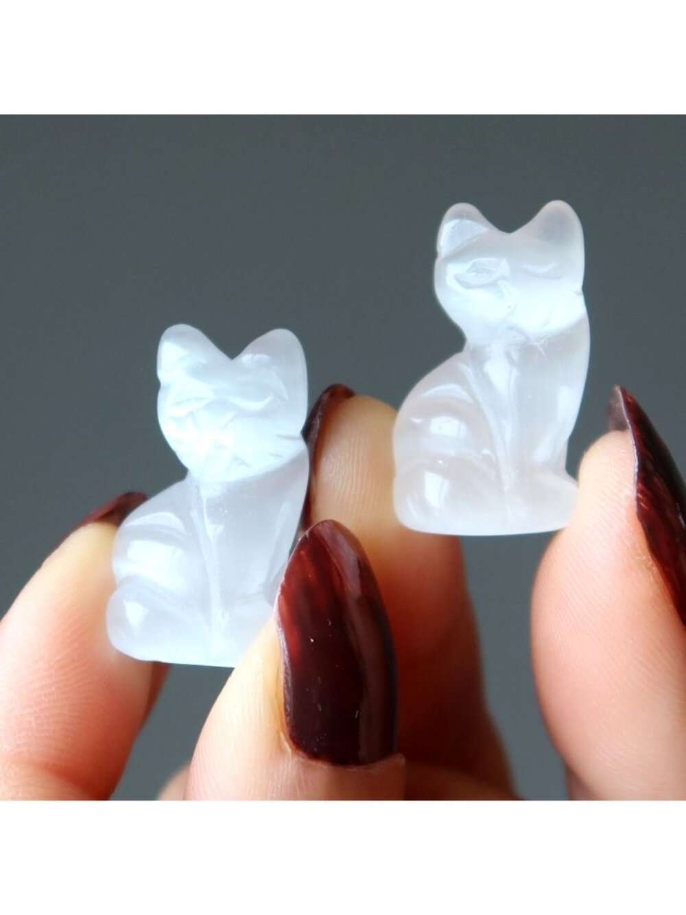 Selenite Cat Pair 1" Miniature Animal Silky White Feline Duo